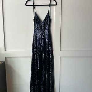 Elegant Navy Sequin Evening Gown